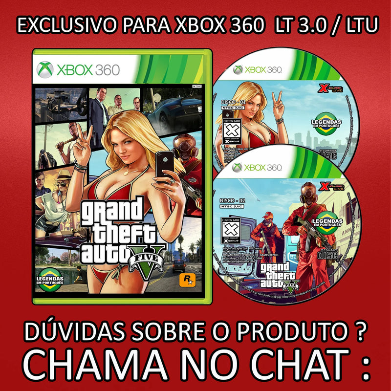 Jogo GTA V-Português-XBOX 360 Lt 3.0 Ltu -&nbsp; DVD Patch Reprodução