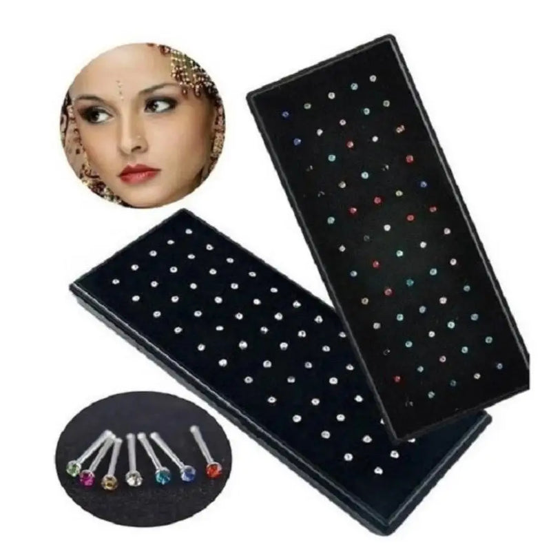 Kit com 40 piercing de nariz cristal reto aço inox atacado moda topo oferta