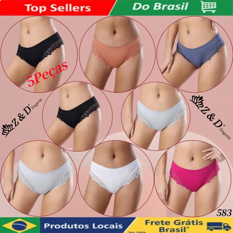 Kit 5 Z&D Lingerie Calcinha Sem Custura Normal Com Genda 583