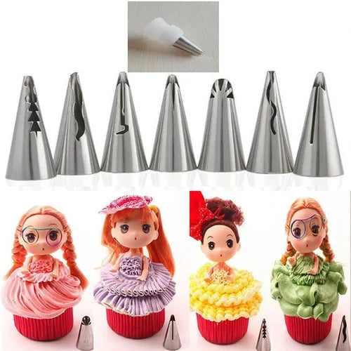 Bico De Confeitar Russo Gourmet Babado Saia Boneca 8 Pçs para Bolo Cupcake Doci