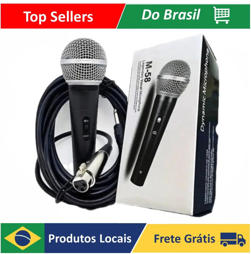 Microfone Com Fio Dinâmico Profissional Metal 5mts M-58