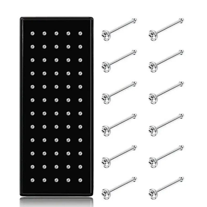 Kit com 40 piercing de nariz cristal reto aço inox atacado moda topo oferta