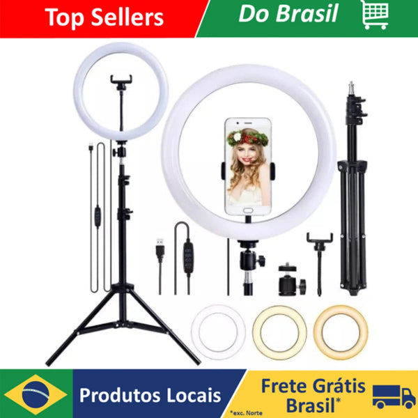 Kit Completo uso com celular Ring Light Profissional 6 / 8 / 10 / 12 / 18 polegadas Com 2.1M Tripé Universal e controle remoto, compativel PC e Notebook