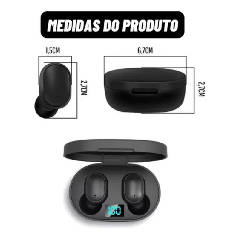 Fone de ouvido Bluetooth Dual Led 5.0 Airdots Air Wireless-Preto