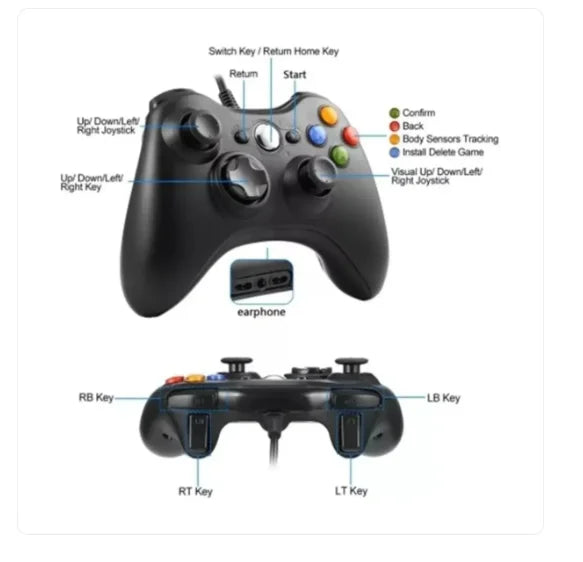 Controle De Xbox 360 com fio para Video Game e PC Joystick Jogo