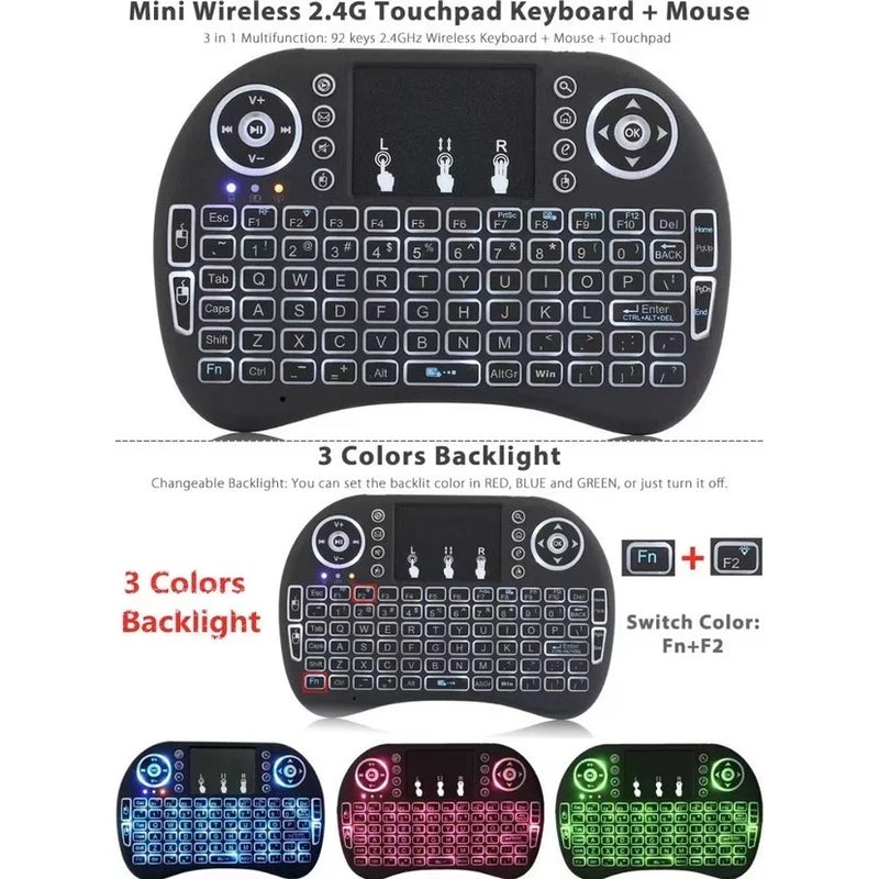 Mini Teclado sem fio com Led para Xbox 360 Alfa Mini USB PS3 Iluminado Touchpad Smart TV e PC