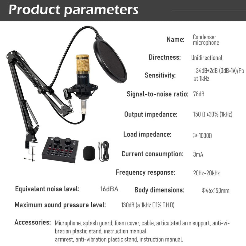 Microfone para PC Gamer, DJ de karaokê, para Guitarra V8 + Bm800 COIBEU com Suporte Articulado