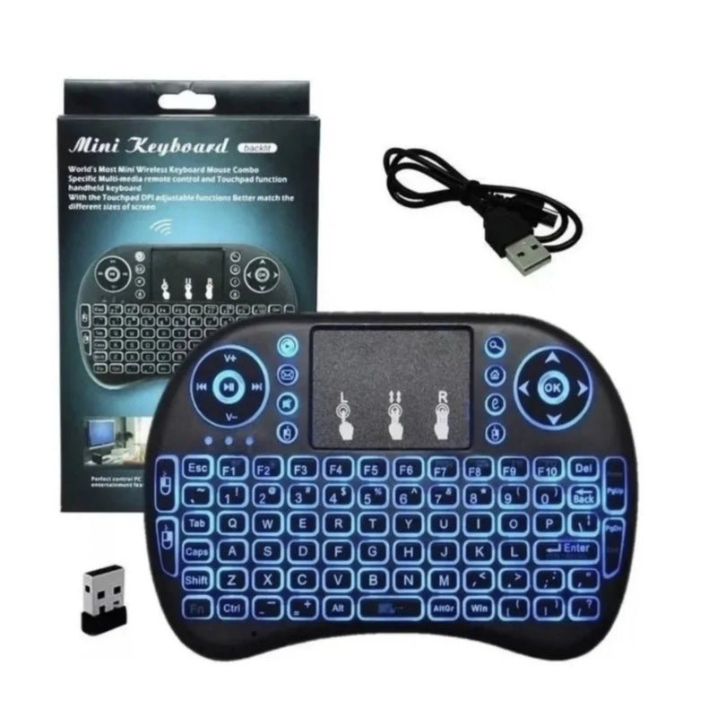 Mini Teclado sem fio com Led para Xbox 360 Alfa Mini USB PS3 Iluminado Touchpad Smart TV e PC