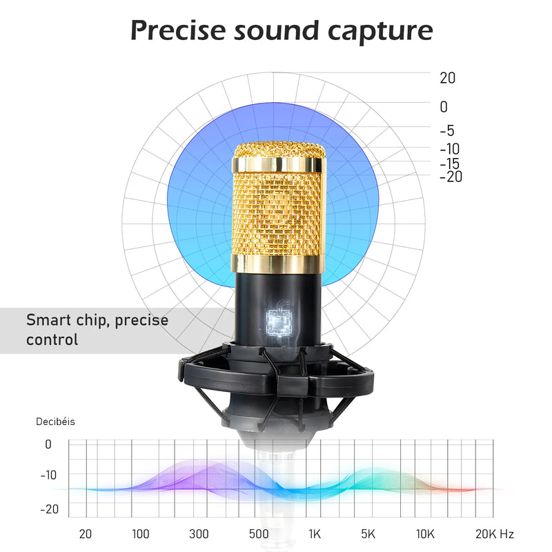 Microfone para PC Gamer, DJ de karaokê, para Guitarra V8 + Bm800 COIBEU com Suporte Articulado