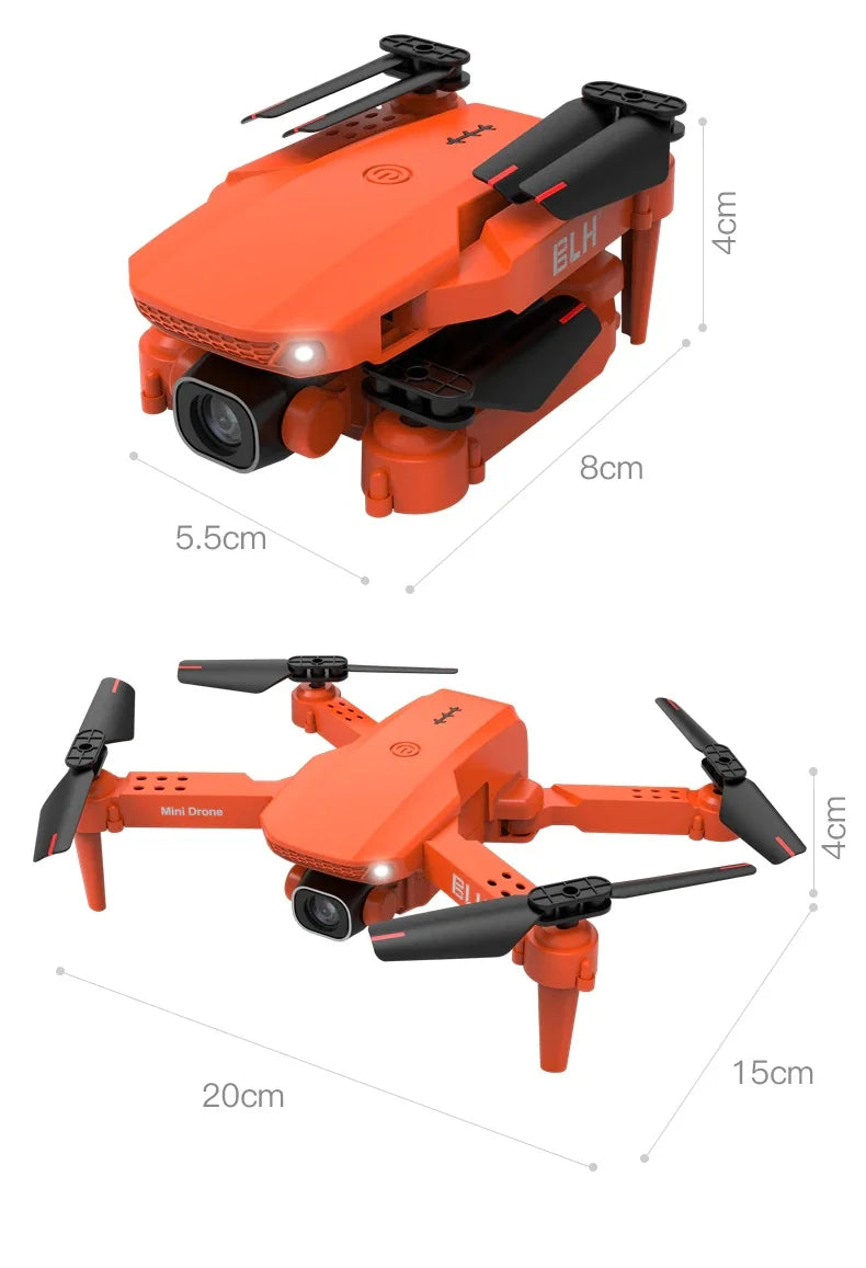 Drone Mini cor Laranja K9 Câmera 4K Wifi Dobrável Fpv, Estabilidade com Acessórios