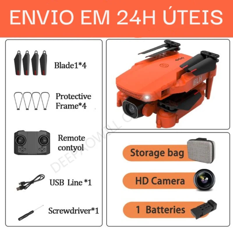 Drone Mini cor Laranja K9 Câmera 4K Wifi Dobrável Fpv, Estabilidade com Acessórios