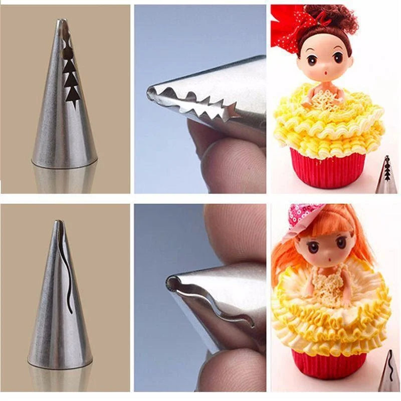 Bico De Confeitar Russo Gourmet Babado Saia Boneca 8 Pçs para Bolo Cupcake Doci