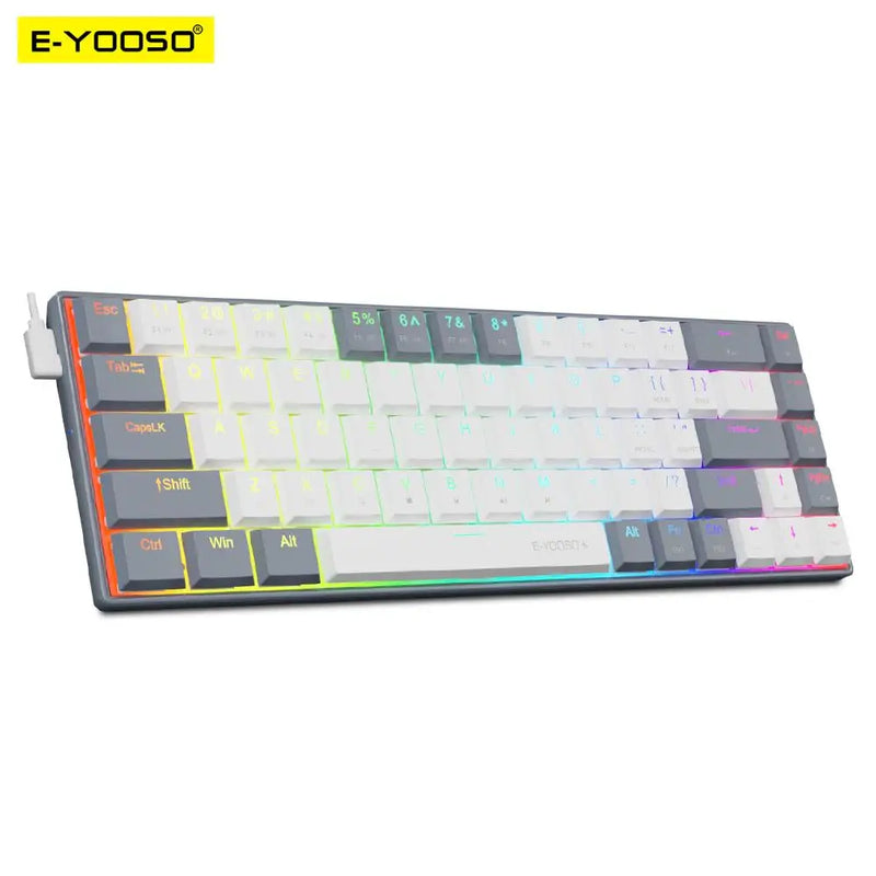 Teclado E-YOOSO A68 RGB Mini Slim USB Wired Mecânico Gaming Keyboard Red Switch 68 Teclas Gamer Russo Brasileiro para Computador PC Laptop