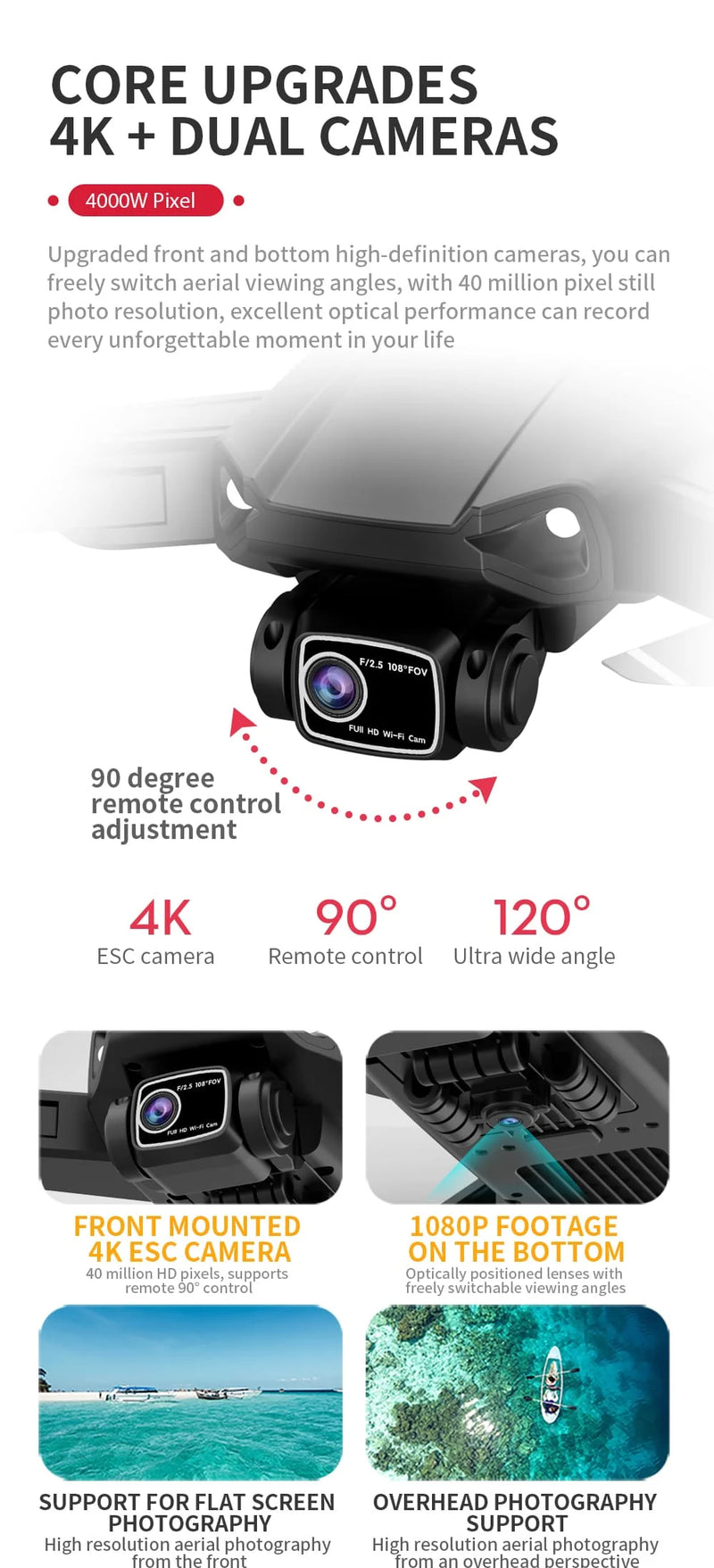 Drone L900 PRO SE HD 4K GPS Estável Câmera Dupla Ultra Wi-Fi 5 Ghz App 1.2Km Botão de Retorno Drone + Bateria de 25m