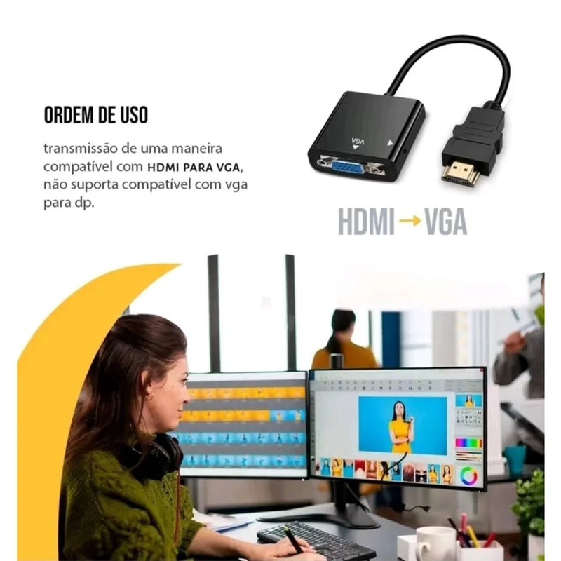 Cabo Adaptador Conversor HDMI para VGA Com Saída P2 De Áudio marca Alfa