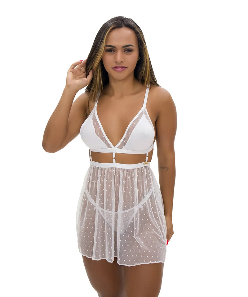 Camisola IMI Lingerie Tule Calcinha Fio Dental Juliette