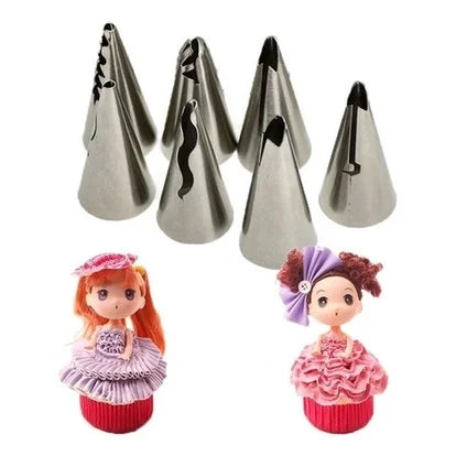 Bico De Confeitar Russo Gourmet Babado Saia Boneca 8 Pçs para Bolo Cupcake Doci