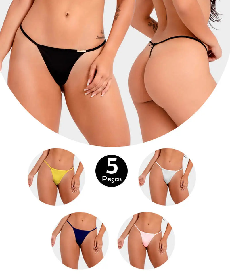 Kit 5 Calcinha IMI Lingerie Tanga Fio Dental Em Microfibra Giuliana Sortidas