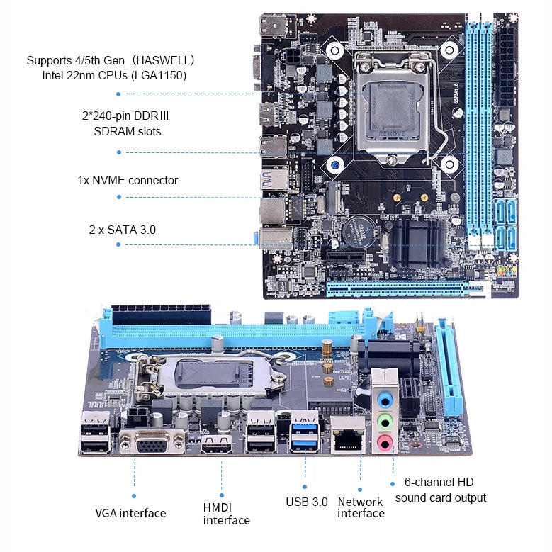 Placa-mãe H81 lga 1150 16 GB com suporte DDR3 SATA3.0 USB3.0 placa de base lga1150 processador Pentium Celeron Core i3/i5/i7