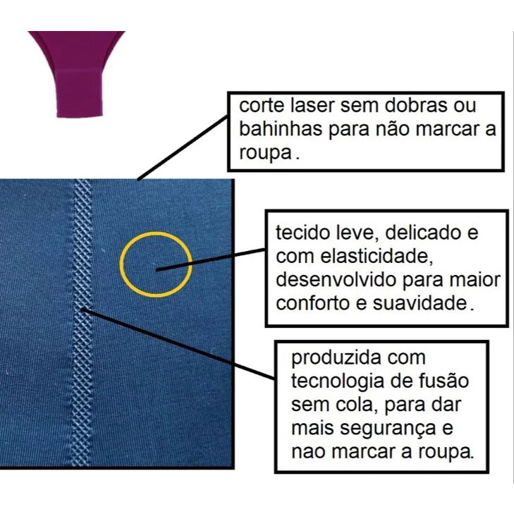 Kit 3 calcinhas sem costura fio dental corte a laser feminina básica