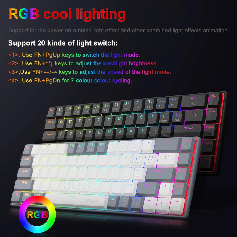 Teclado E-YOOSO A68 RGB Mini Slim USB Wired Mecânico Gaming Keyboard Red Switch 68 Teclas Gamer Russo Brasileiro para Computador PC Laptop