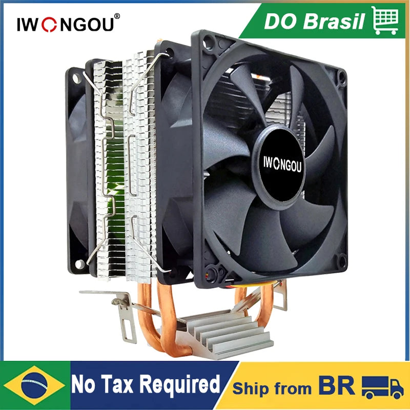 Cooler (ventilador) X99 processador  com 2 hetpipes 90mm, rgb 3pin refrigeração para CPU Intel Iga 2011/1366/1700/amd/1156