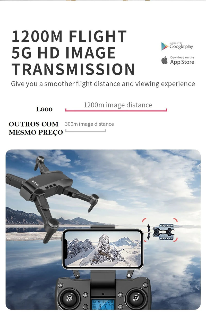 Drone L900 PRO SE HD 4K GPS Estável Câmera Dupla Ultra Wi-Fi 5 Ghz App 1.2Km Botão de Retorno Drone + Bateria de 25m