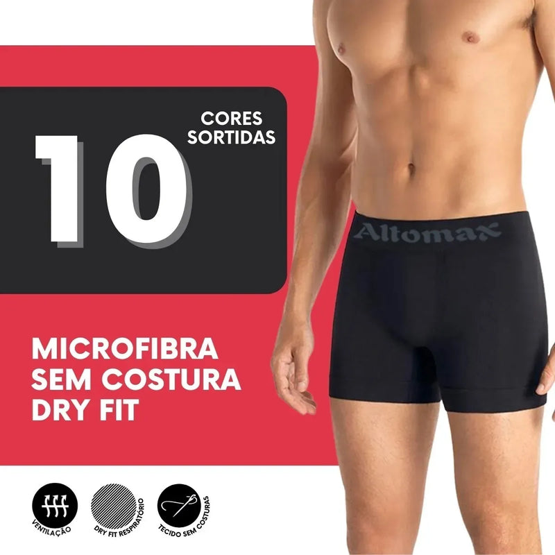 Kit 10 Cuecas Boxer Masculina Altomax Microfibra Dry Fit lisas