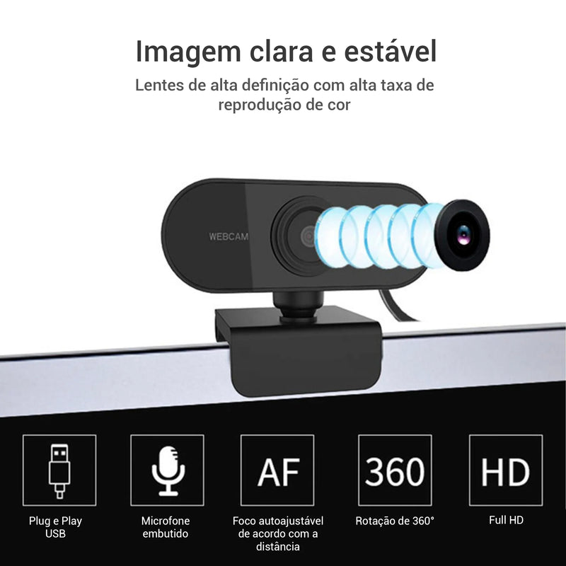 Webcam Full Hd 1080p Usb Mini Câmera Computador C/ Microfone Articulada Para Lives e videos