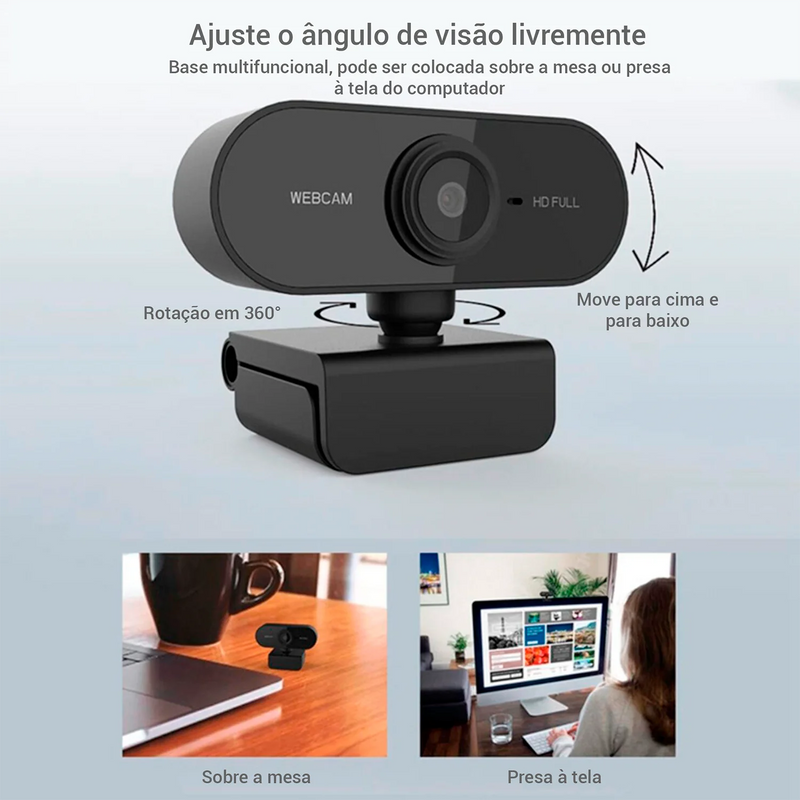 Webcam Full Hd 1080p Usb Mini Câmera Computador C/ Microfone Articulada Para Lives e videos