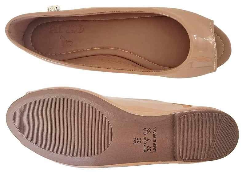 Peep Toe Bege Nude Verniz Maça Attos Sapatos Feminino (PEEPNUDMAC)