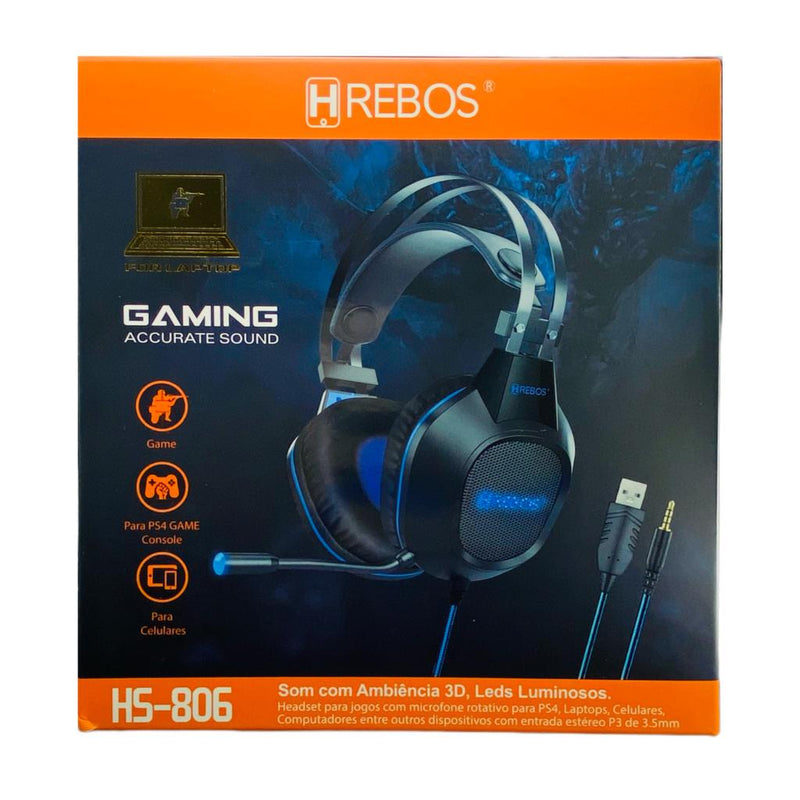 Fone Headset Gamer Hrebos Com Fio Conector P3 e USB HS-806 (FONHS806)