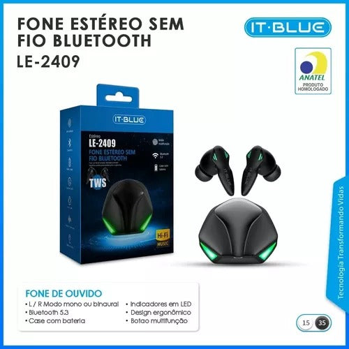 FONE DE OUVIDO SEM FIO BLUETOOTH 5.3 LE2409 (1117)