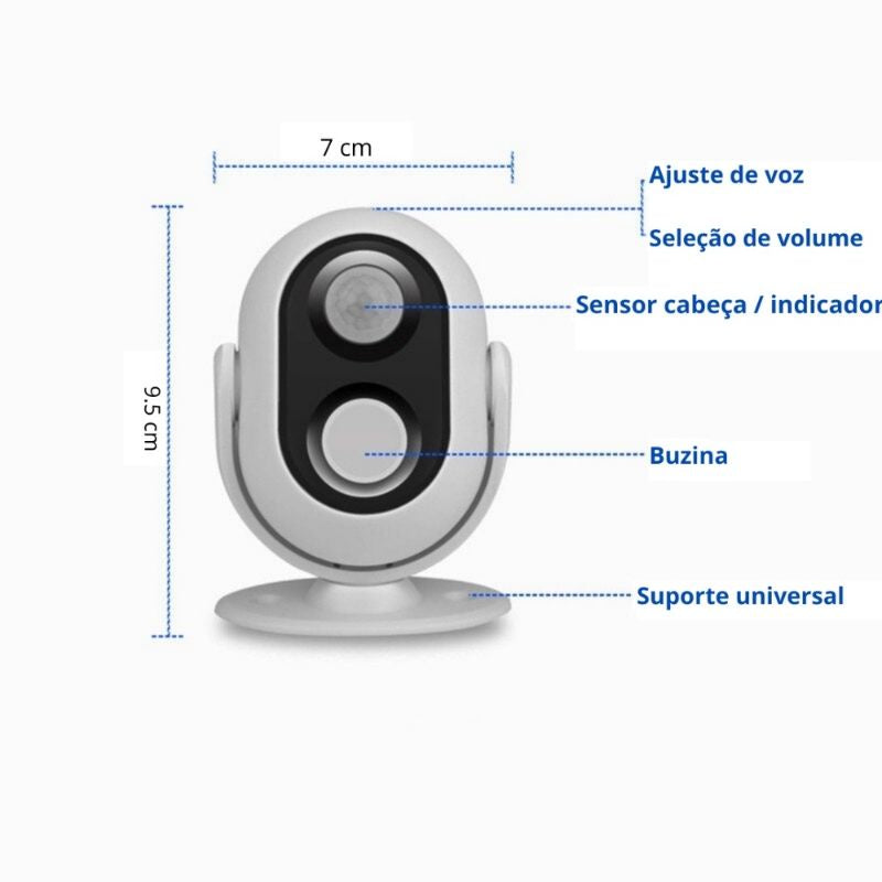 SENSOR DE PRESENÇA 3 EM 1 INFRAVERMELHO MULTIFUNCIONAL COM ALERTA SONORO ROTAÇ?