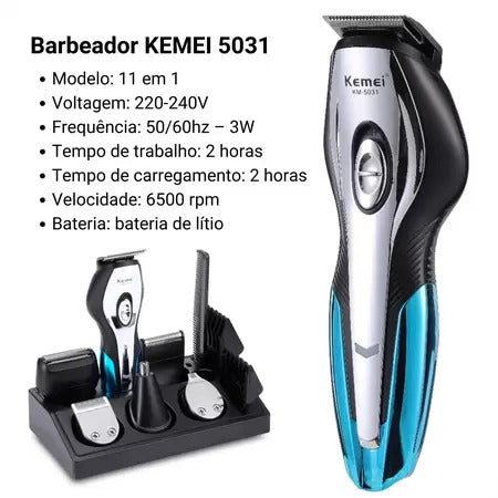 APARADOR DE CABELO E BARBA BARBEADOR ELÉTRICO SEM FIO 11 EM 1 KIT COMPLETO SUPE