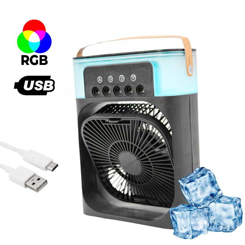 Ventilador Portátil Iluminação Umidificador Climatizador USB De Mesa Cor:Pret