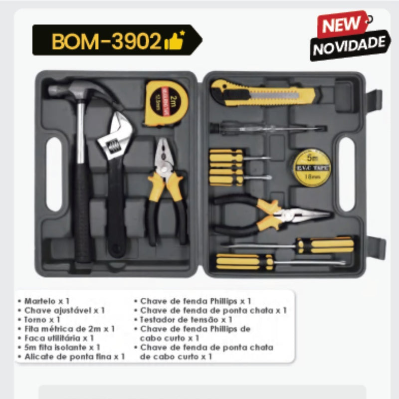 KIT FERRAMENTAS MALETA COM 12 PEÇAS PRATICO COMPACTO BOM3902 (2353)