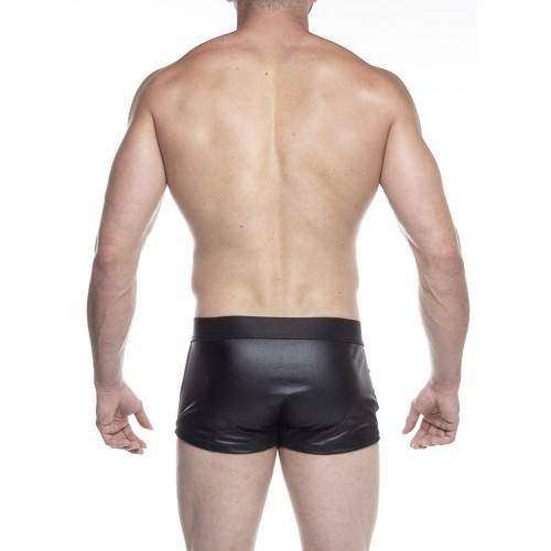 Cueca Boxer preta feita em cirré com abertura frontal (SD047P)