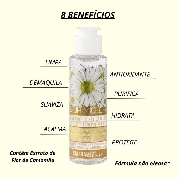 Água Micelar Demaquilante 100ml Com Extrato Camomila Safira Tipo de Pele:Todos