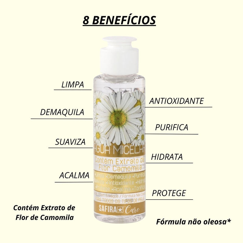 Kit 3 Águas Micelares 100ml C/ Extrato Camomila Safira Care Tipo de Pele:Todos