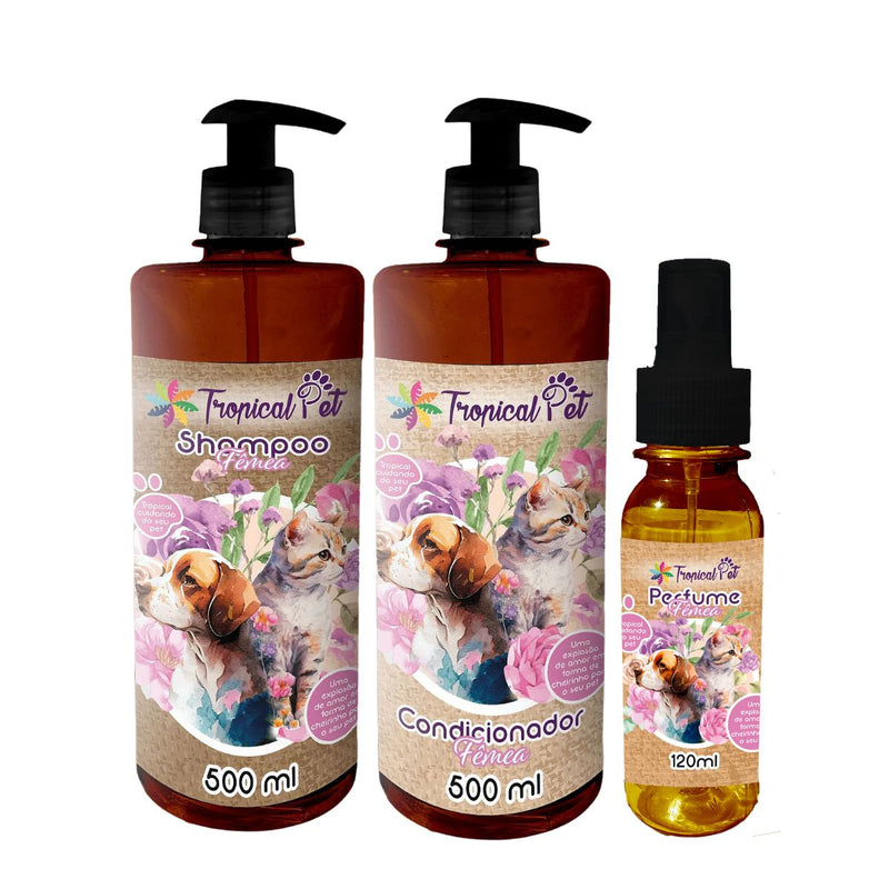 Kit Banho Shampoo Condicionador Perfume Pet Fêmea Tropical (TA5938056-5938089-5