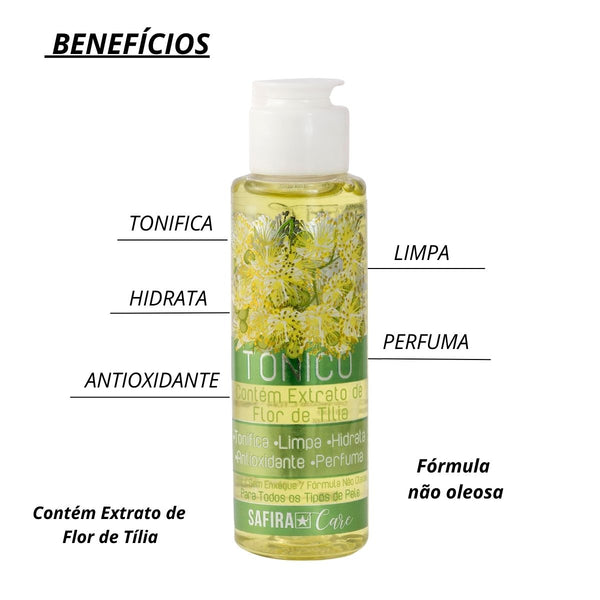 Tônico Adstringente 100ml Extrato Flor De Tília Safira Care Tipo de Pele:Todos