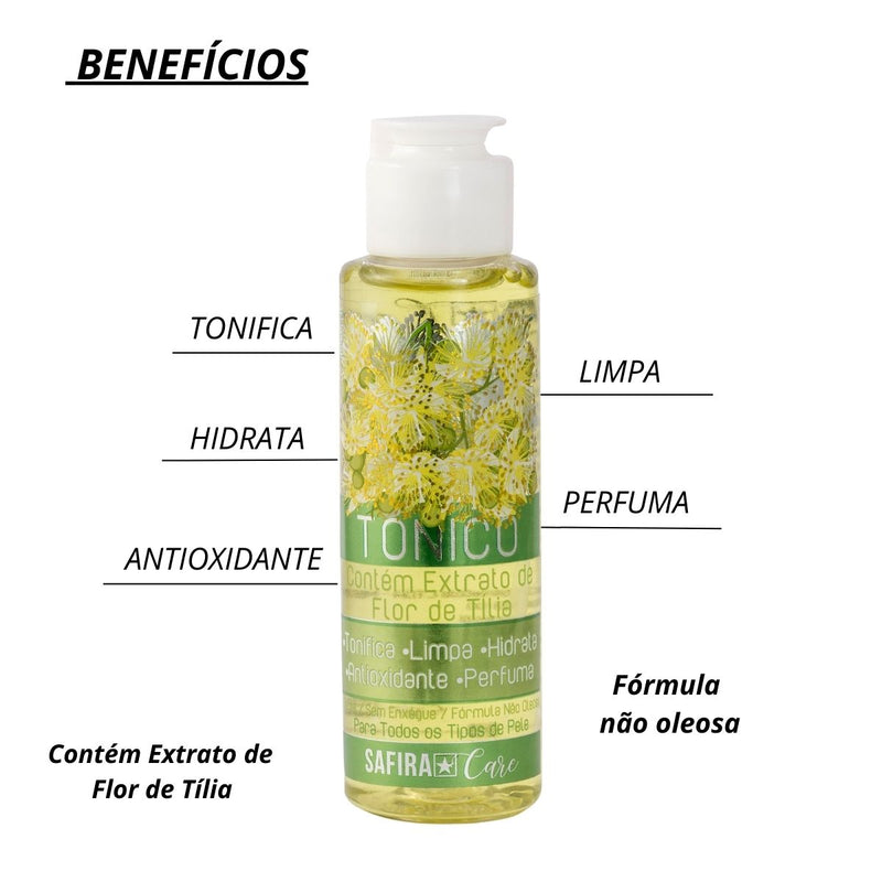 Tônico Adstringente 100ml Extrato Flor De Tília Safira Care Tipo de Pele:Todos