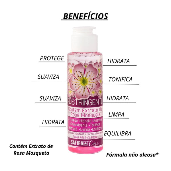 Tônico Adstringente 100ml Limpa Hidrata Protege Safira Care Tipo de Pele:Todos