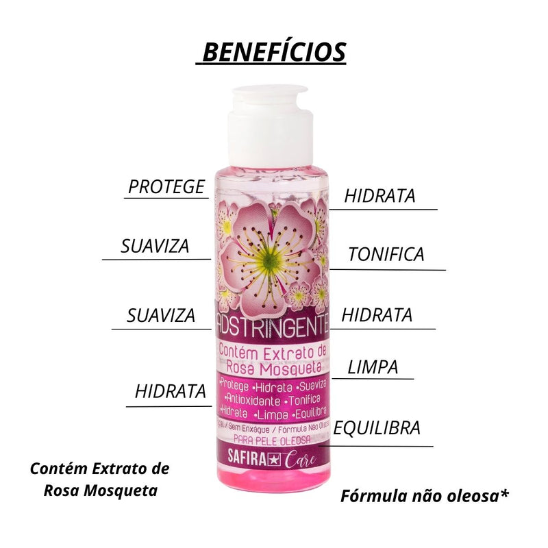 Tônico Adstringente 100ml Limpa Hidrata Protege Safira Care Tipo de Pele:Todos