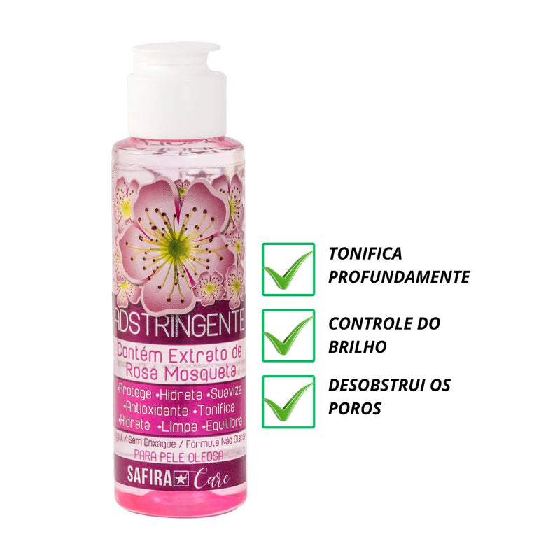 Tônico Adstringente 100ml Limpa Hidrata Protege Safira Care Tipo de Pele:Todos