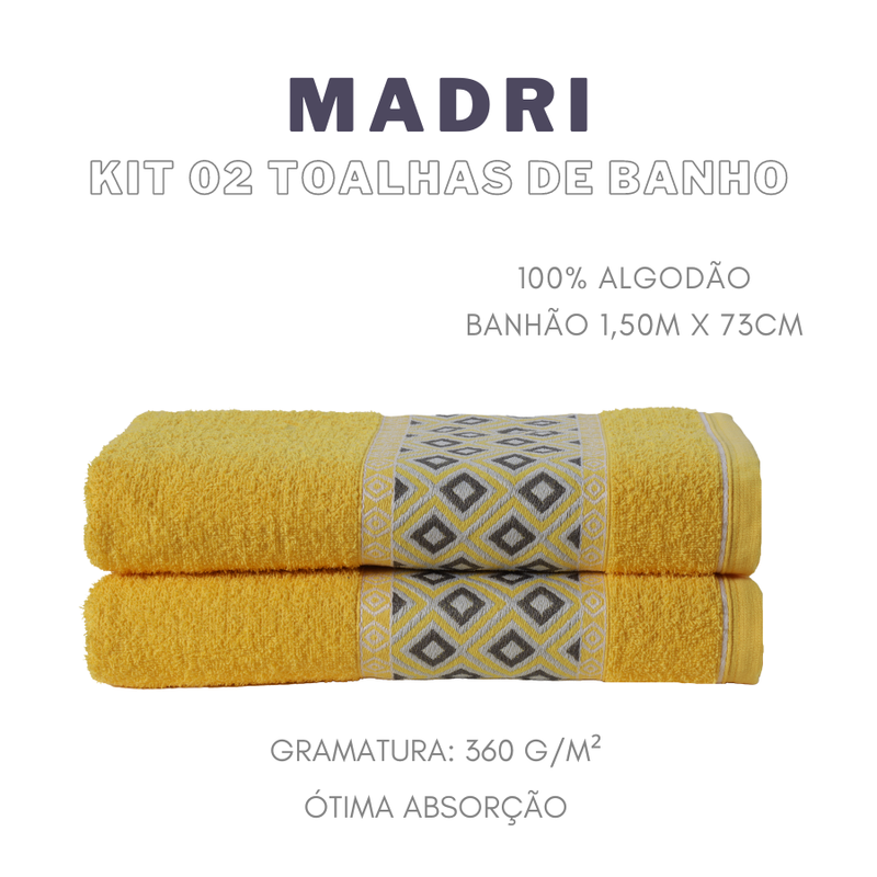 KIT 04 TOALHAS MADRI BLUMEN - Cor:Amarelo (BLUD00240)