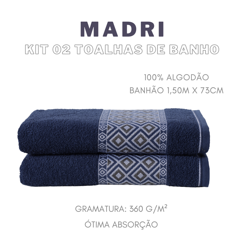 KIT 04 TOALHAS MADRI BLUMEN - Cor:Azul Marinho (BLUD00236)