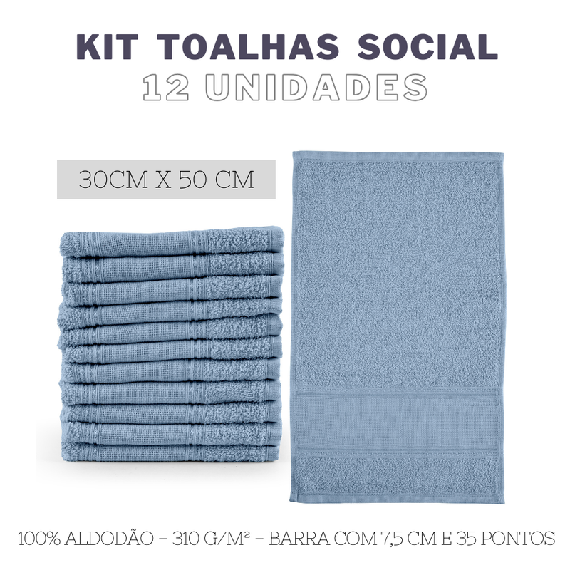 KIT 12 TOALHAS SOCIAL - Cor:Azul Celeste (800SOCIAL115)