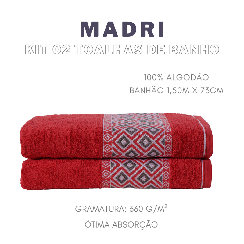 KIT 04 TOALHAS MADRI BLUMEN - Cor:Vermelho (BLUD00237)